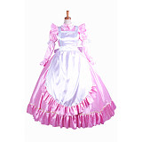 Lockable Sissy Maid Long Satin Dress with White Apron – Crossdressing Princess Gown [G1406]