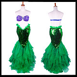 Sequin Mermaid Skirt – Green Layered Ruffle Tail Cosplay Skirt Only [G1409]