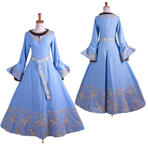 Maleficent Aurora Blue Medieval Gown Cotton-Linen Cosplay Dress [G1384]
