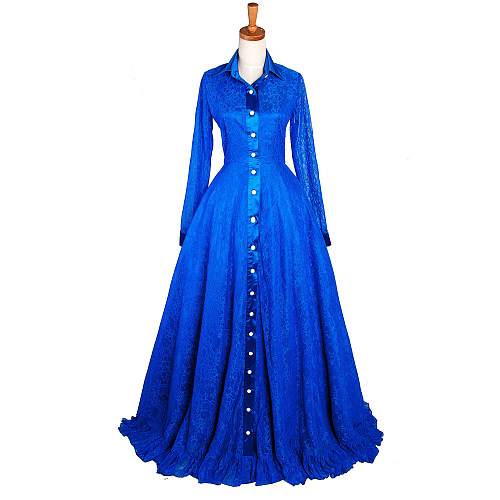 Royal Blue Satin & Lace Medieval Gown – Victorian Cosplay Costume Dress [G1432]