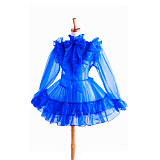Lockable Sissy Maid Crossdressing Royal Blue Sheer Organza Ruffled Dress [G1366]