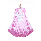 Lockable Sissy Maid Long Satin Dress with White Apron – Crossdressing Princess Gown [G1406]