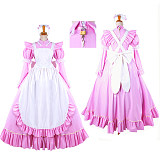 Lockable Sissy Maid Pink Thin PVC Long Dress with White Apron for Crossdressing [G1481]