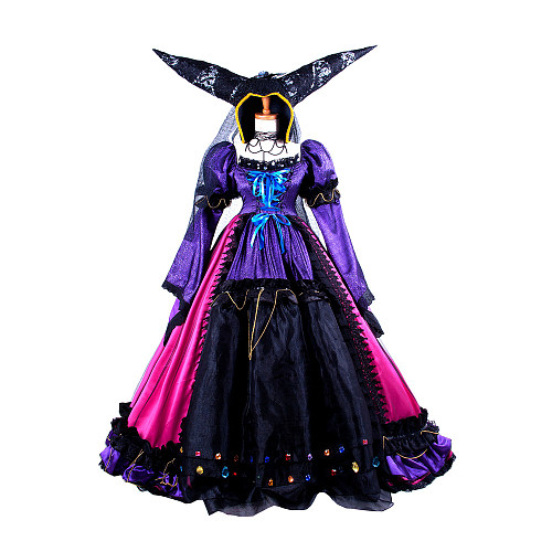 Pullip Midnight Velvet Satin Gothic Lolita Cosplay Dress with Witch Hat [G1488]