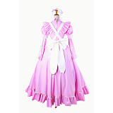 Lockable Sissy Maid Pink Thin PVC Long Dress with White Apron for Crossdressing [G1481]