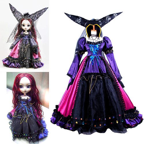 Pullip Midnight Velvet Satin Gothic Lolita Cosplay Dress with Witch Hat [G1488]