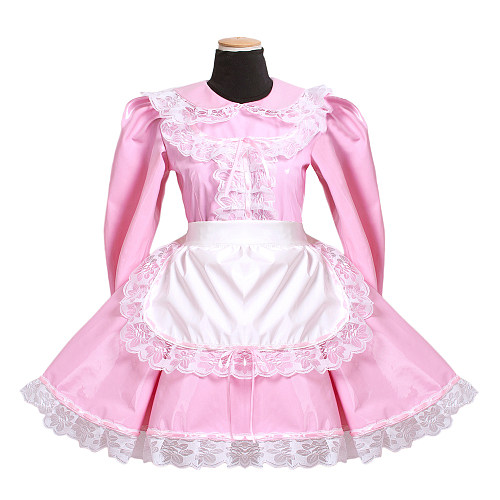 Handmade Sissy Maid Crossdressing Lockable Thin PVC Pink Dress Costume [G1568]