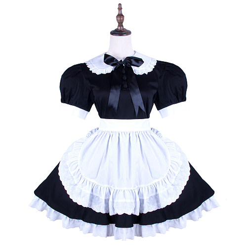 Handmade Sissy Maid Crossdressing Lockable Cotton Black and White Dress Costume [G1571]