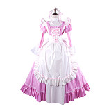 Handmade Sissy Maid Crossdressing Lockable Thin PVC Long Pink and White Dress Costume [G1564]