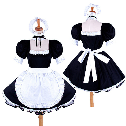 Handmade Cotton Sissy Maid Dress – Black & White French Maid Crossdressing Outfit [G1591]