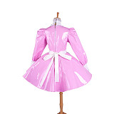 Lockable Sissy Maid Pink Heavy PVC Dress with White Apron for Crossdressing [G1545]
