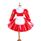 Lockable Sissy Maid Red Heavy PVC Dress with White Apron for Crossdressing [G1544]