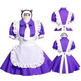 Handmade Sissy Maid Crossdressing Lockable Cotton Purple and White Dress Costume [G1567]