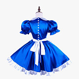 Sissy Maid Blue Satin Dress with White Apron for Crossdressing [G1492]