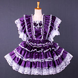 Handmade Sissy Maid Crossdressing Lockable Satin Purple Dress Costume [G1583]