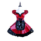 Handmade Sissy Maid Crossdressing Lockable Thin PVC Red and Black Dress Costume [G1578]