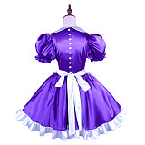 Sissy Maid Purple Satin Dress with White Apron for Crossdressing [G1493]