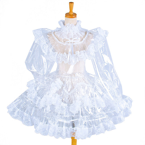 Handmade Sissy Maid Crossdressing Lockable Clear PVC Dress Costume [G1572]