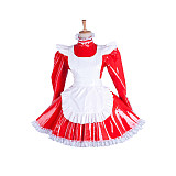 Lockable Sissy Maid Red Heavy PVC Dress with White Apron for Crossdressing [G1548]