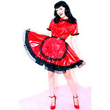 Lockable Sissy Maid Red PVC Dress with Black Lace for Crossdressing [G1556]
