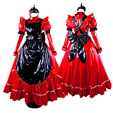 Handmade Sissy Maid Crossdressing Lockable Thin PVC Long Red and Black Dress Costume [G1563]