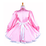 Lockable Sissy Maid Pink Satin Dress with White Apron for Crossdressing [G1550]
