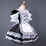Handmade Sissy Maid Crossdressing Lockable Satin Black and White Dress Costume [G1569]