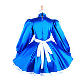 Lockable Sissy Maid Blue Satin Dress with White Apron for Crossdressing [G1551]