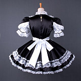 Handmade Sissy Maid Crossdressing Lockable Satin Black and White Dress Costume [G1569]