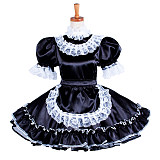 Handmade Sissy Maid Crossdressing Lockable Satin Black and White Dress Costume [G1576]