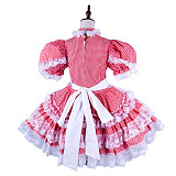 Handmade Sissy Maid Crossdressing Lockable Cotton Red Gingham Dress Costume [G1579]