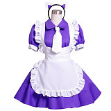 Handmade Sissy Maid Crossdressing Lockable Cotton Purple and White Dress Costume [G1567]