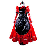 Handmade Sissy Maid Crossdressing Lockable Thin PVC Long Red and Black Dress Costume [G1563]