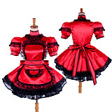 Handmade Lockable Satin Sissy Maid Dress – Red & Black Lace Crossdressing Outfit [G1587]