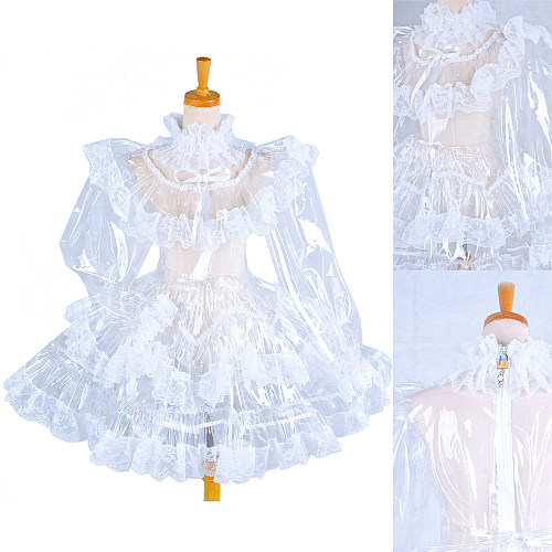 Handmade Sissy Maid Crossdressing Lockable Clear PVC Dress Costume [G1572]