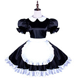 Sissy Maid Black Satin Dress with White Apron for Crossdressing [G1491]