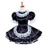 Handmade Sissy Maid Crossdressing Lockable Satin Black and White Dress Costume [G1576]