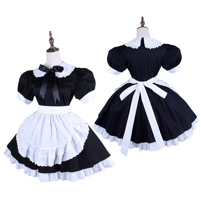 Handmade Sissy Maid Crossdressing Lockable Cotton Black and White Dress Costume [G1571]