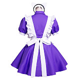 Handmade Sissy Maid Crossdressing Lockable Cotton Purple and White Dress Costume [G1567]
