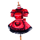 Handmade Lockable Satin Sissy Maid Dress – Red & Black Lace Crossdressing Outfit [G1587]