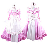 Handmade Sissy Maid Crossdressing Lockable Thin PVC Long Pink and White Dress Costume [G1564]