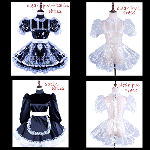 Lockable Sissy Maid Clear PVC Transparent Dress with Puff Sleeves for Crossdressing [G1503]