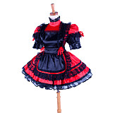 Handmade Lockable Satin Sissy Maid Dress – Red & Black Crossdressing Outfit [G1588]