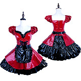 Handmade Sissy Maid Crossdressing Lockable Thin PVC Red and Black Dress Costume [G1578]