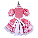 Handmade Sissy Maid Crossdressing Lockable Cotton Red Gingham Dress Costume [G1579]