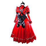 Handmade Sissy Maid Crossdressing Lockable Thin PVC Long Red and Black Dress Costume [G1563]