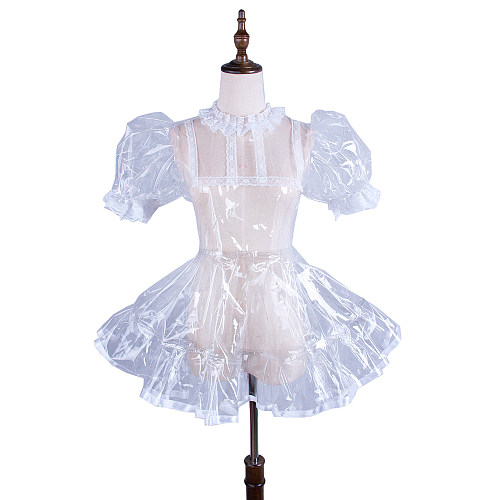 Lockable Sissy Maid Clear PVC Transparent Dress with Puff Sleeves for Crossdressing [G1503]