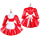 Lockable Sissy Maid Red Heavy PVC Dress with White Apron for Crossdressing [G1544]