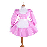 Lockable Sissy Maid Pink Heavy PVC Dress with White Apron for Crossdressing [G1545]