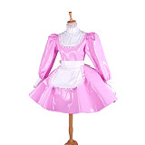 Lockable Sissy Maid Pink Heavy PVC Dress with White Apron for Crossdressing [G1545]
